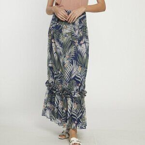 New Walter Baker Suri Skirt Floral Chiffon Maxi Green Tropical Print 10